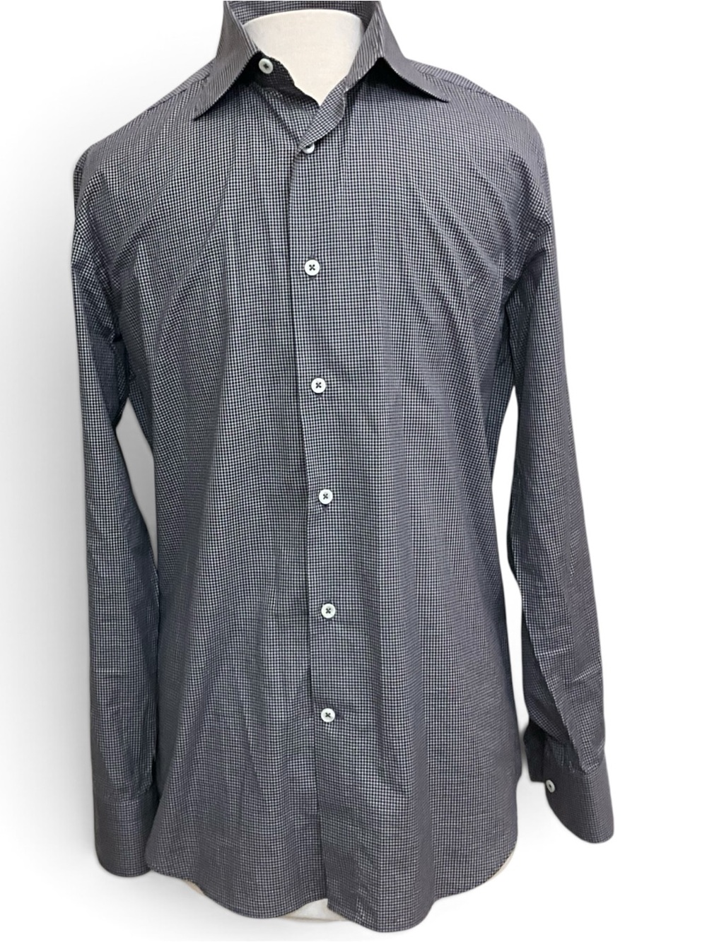 Canali 1934 Men’s 15.5 39 Micro Check Cotton Dress Shirt Made Italy